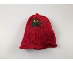 Tmavočervená štrikovaná čiapka s kvietkom, 40-46cm