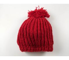 Tmavočervená strikovaná čiapka s brmbolcom, 34-40cm