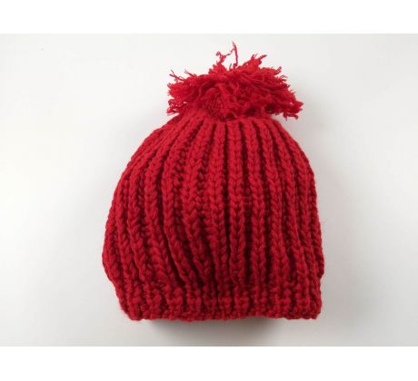 Tmavočervená strikovaná čiapka s brmbolcom, 34-40cm