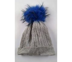 Sivá prechodná čiapka s modrým brmbolcom, 40-50cm