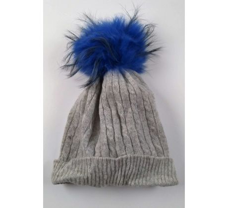 Sivá prechodná čiapka s modrým brmbolcom, 40-50cm