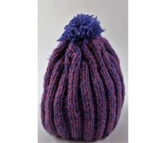 fialová štrikovaná čiapka s brmbolcom, 40-48cm