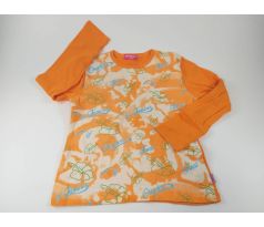 Oranžové tričko s kvetinkami a vzormi, veľ.158