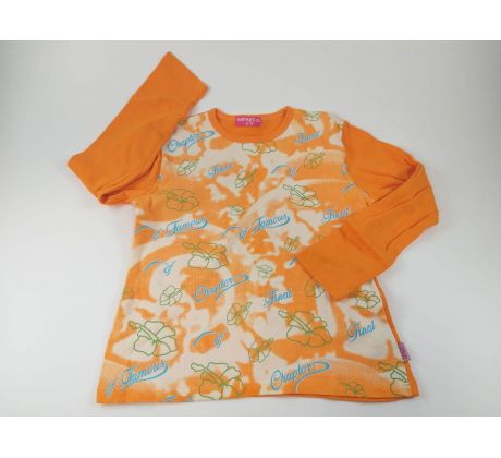 Oranžové tričko s kvetinkami a vzormi, veľ.158